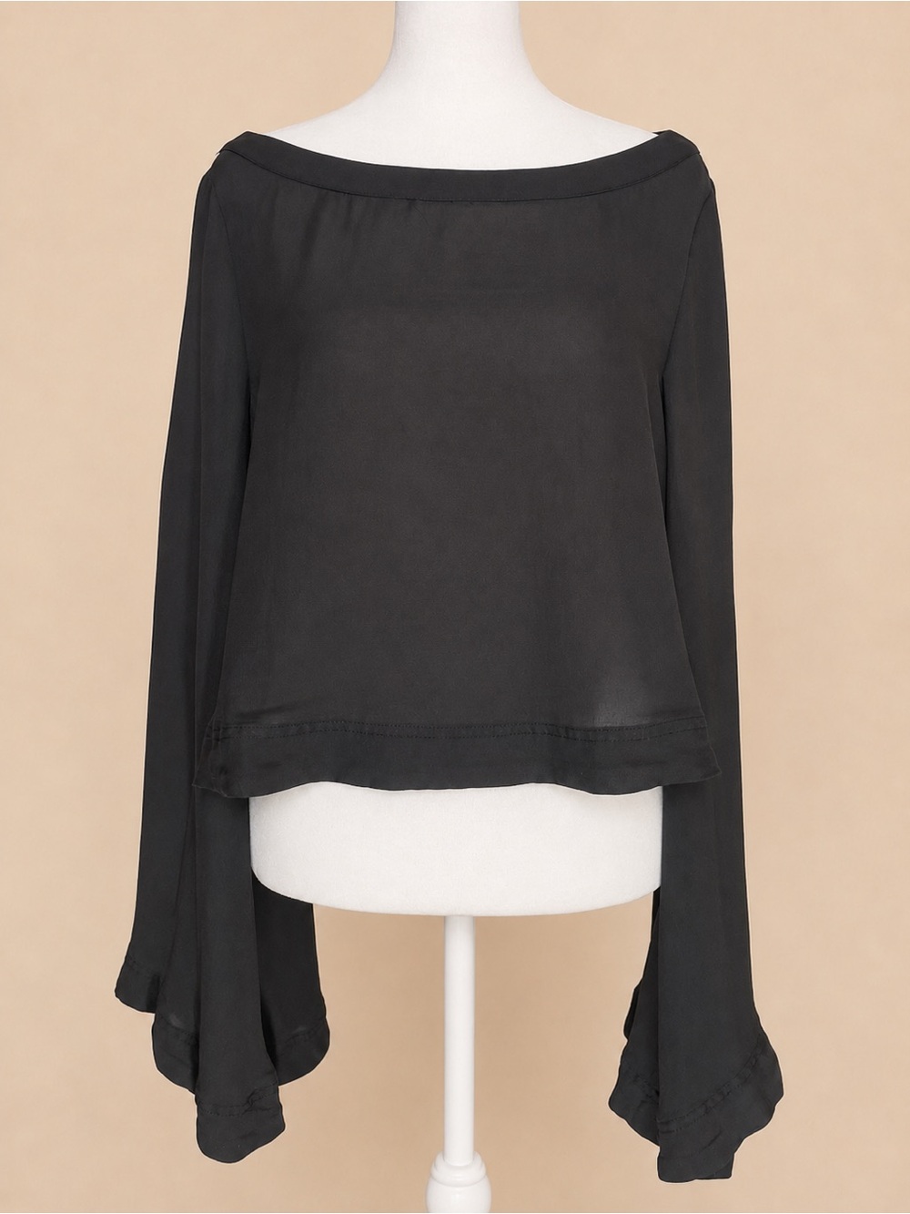 🖤🌙 Free People Black Sheer Bell-Sleeve Cropped Blouse | S